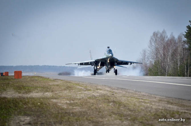 The airplanes and helicopters were landed on highway M1 (Brest region).