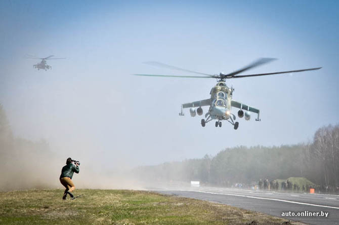 The airplanes and helicopters were landed on highway M1 (Brest region).