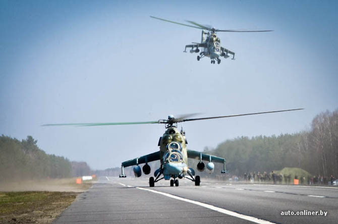 The airplanes and helicopters were landed on highway M1 (Brest region).