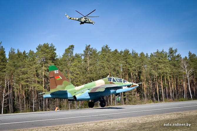 The airplanes and helicopters were landed on highway M1 (Brest region).