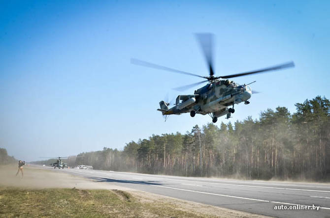 The airplanes and helicopters were landed on highway M1 (Brest region).